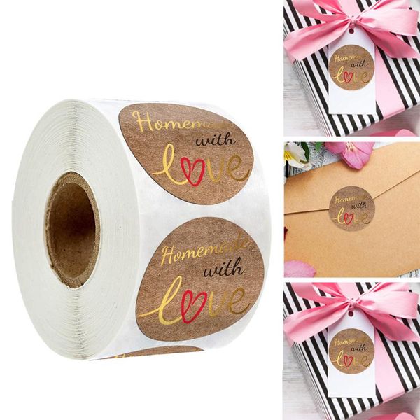 

500pcs/roll homemade with love stickers round labels diy candy gift adhesive for baked goods dessert wrap seal