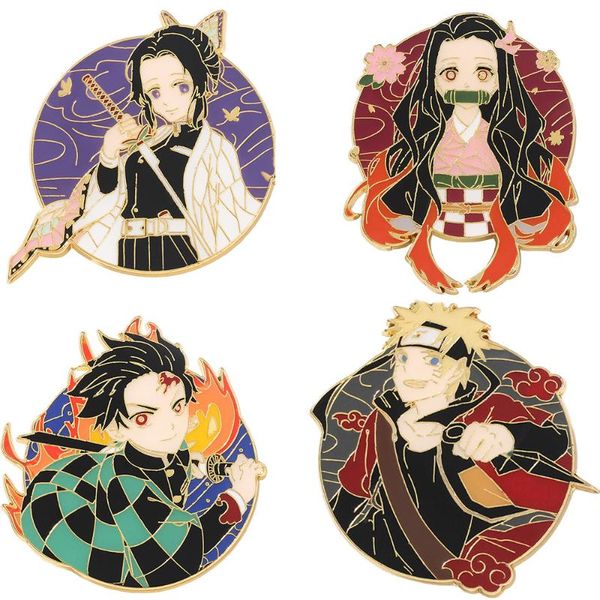 

charm bracelets japanese anime demon slayer brooch cospaly cartoon figure tanjirou nezuko shinobu lapel pins badge jewelry gift for fans, Golden;silver