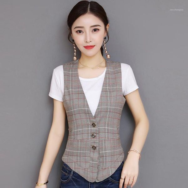 

women's vests #0704 summer plaid vest waistcoat women short slim thin plus size 4xl sleeveless blazer female casual elegant, Black;white