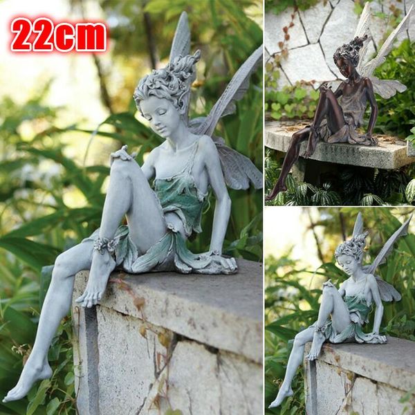 

22cm large size tudor and turek sitting fairy statue garden ornament resin craft yard home decor outdoor drop decorations
