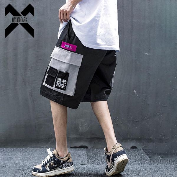 

bybb's dark cargo 2021 summer shorts men fashion streetwear big pocket patchwork male elastic waist bb72 men's, White;black