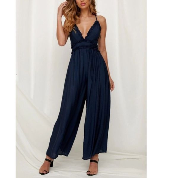 

2021 summer solid v-neck strap jumpsuit #, Black;white