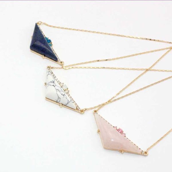 

pendant necklaces fyjs unique light yellow gold color alloy geometric rose pink quartz link chain necklace lapis lazuli jewelry, Silver