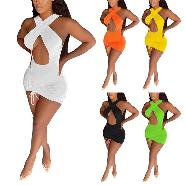 

casual dresses women dress, sleeveless halter neck solid color hollow out s/ / l/ xl/ xxl 2021 fashion, Black;gray