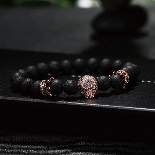 

zoran coral brand volcanic stone beads men women bracelet elasticity rope charm beaded jewelry pulseira masculina beaded, strands, Black