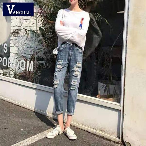 

vangull women denim ripped hole stretch hollow out high waisted jean ladies plus size full length pencil pants casual jeans women's, Blue