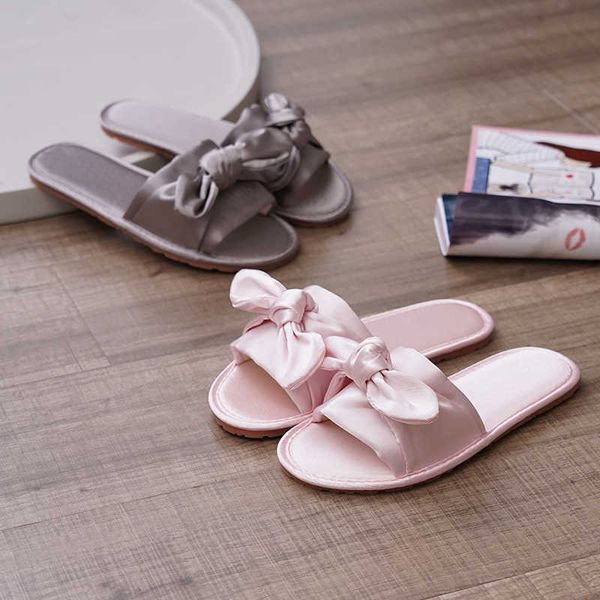 

new style women's satin slippers home warm slippers with bowknot indoor non-slip slippers for four seasons wedding festive shoes h0827, Black