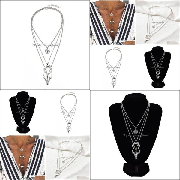 

pendant necklaces & pendants jewelry s1566 fashion mti-layer necklace metallic ox horn eye moon chain drop delivery 2021 vffge, Silver