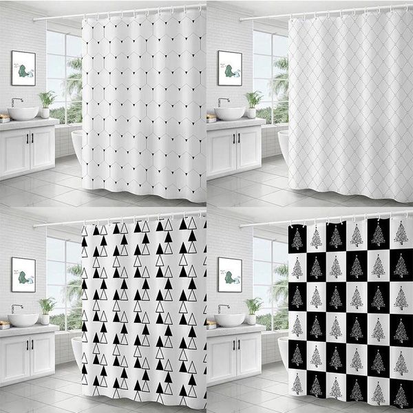 Cortinas de chuveiro Série de linhas japonesas simples, cortina decorativa de banheiro tapeed de tama
