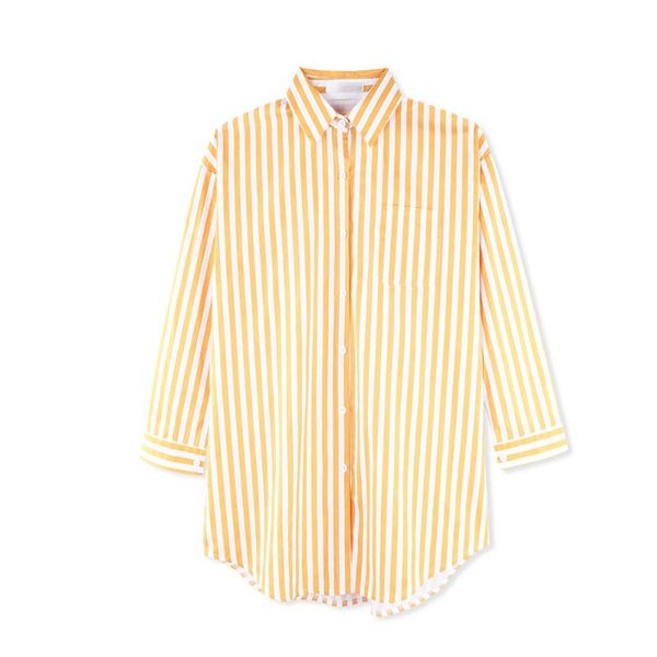 

women's blouses & shirts neatie kiddie sping fashion women long shirt blouse basic boyfriend style sleeve loose yellow stripe blusas, White