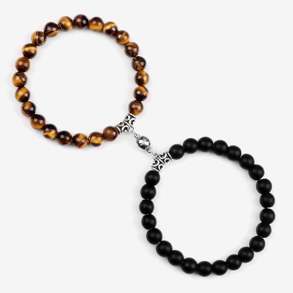 

beaded, strands natural stone magnet bracelet lover attraction matching tiger eye onyx beads bracelets couple distance bangles yoga jewelry, Black