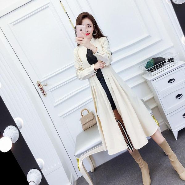 

women's trench coats windbreaker long autumn wear 2021 style suit collar sleeves coat, Tan;black