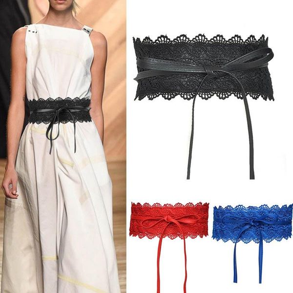 

belts 1 pcs women lady dress belt lace wide waist strap pu decoration fashion waistband@88, Black;brown