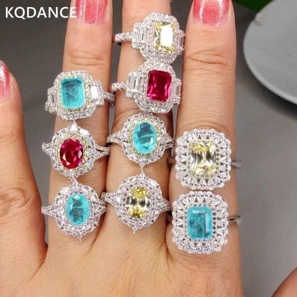 

cluster rings 925 sterling silver with simulated 3 ct diamond citrine ruby paraiba tourmaline pariba gemstone emerald cut ring for women 202, Golden;silver