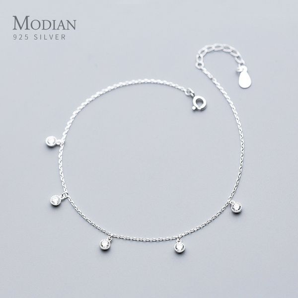 

modian simple essential bead link anklets 925 sterling silver clear cz bracelet for foot jewelry silver female leg chain new, Red;blue