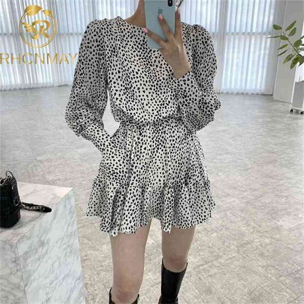 

women dress vintage long sleeve korean chic casual ruffles leopard printed high waist loose female vestidos 210506, Black;gray