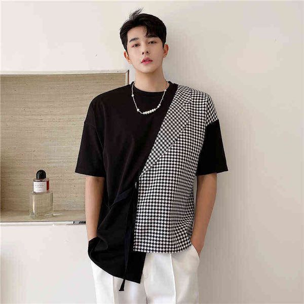 Hanfeng chic top falso due cuciture a contrasto t-shirt manica corta da uomo di alto livello senso luce di lusso design di nicchia senso metà sl G1217