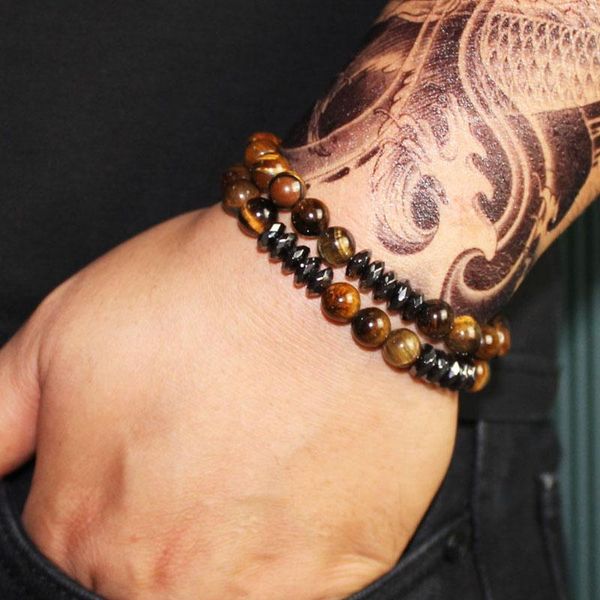 

couples bracelets for men natural tiger eye stone bracelet buddism black volcanic beads pulsera fashion jewelry gifts charm, Golden;silver