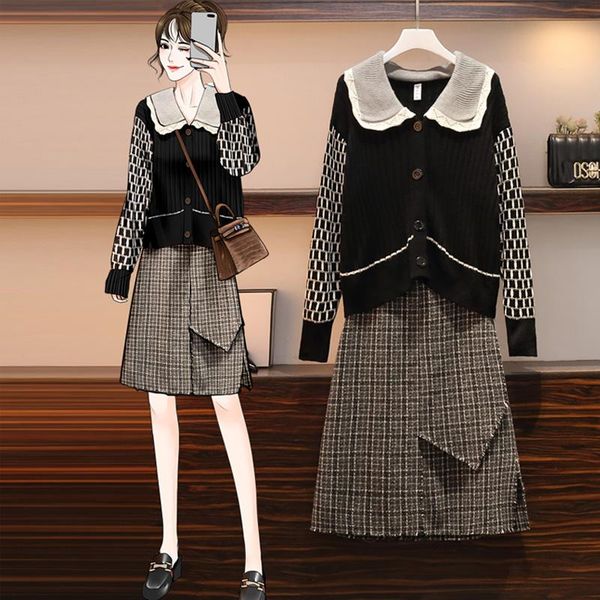 

women's tracksuits two piece set knit cardigans and woolen skirt plus size matching outfit autumn winter women clothe elegant office s, Gray