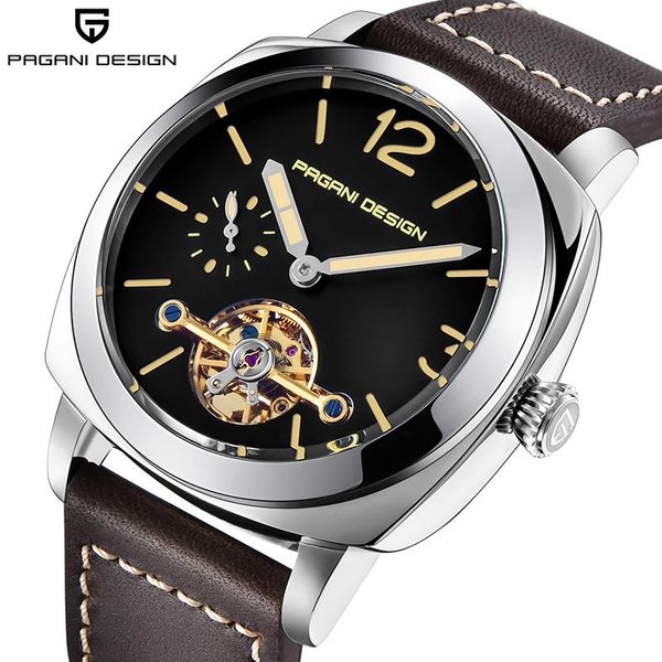 

wristwatches pagani design brand men's tourbillon automatic mechanical watches luminous leather fashion casual waterproof watch relogio, Slivery;brown