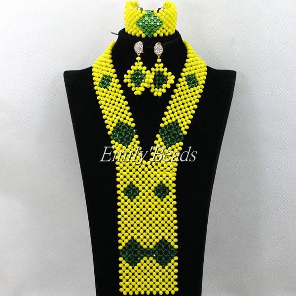 

earrings & necklace latest nigerian green wedding costume african crystal beads jewelry set bridal bracelet aij715, Silver
