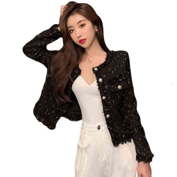 

2021 small fragrance coat women's autumn and winter short tassel edge fashion design heavy industry temperament top, Black;brown