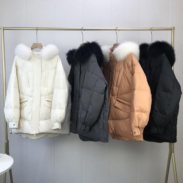 

women's down & parkas 2021 winter fashion white jacket women mediumn long oversized thick big fur collar warm causal female, Black