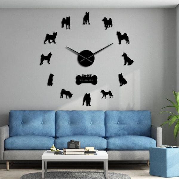 

wall clocks japanese shiba inu dog decorative modern clock ken breed frame large with diy arylic mirror stickers
