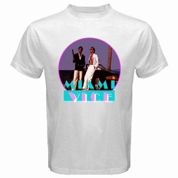 

miami vice retro tv series don johnson men's white t-shirt size s to 3xl, White;black