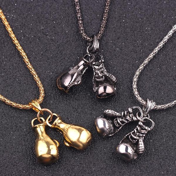 

pendant necklaces mini boxing glove necklace gold color chain pair for men boys charm fashion sport fitness jewelry, Silver