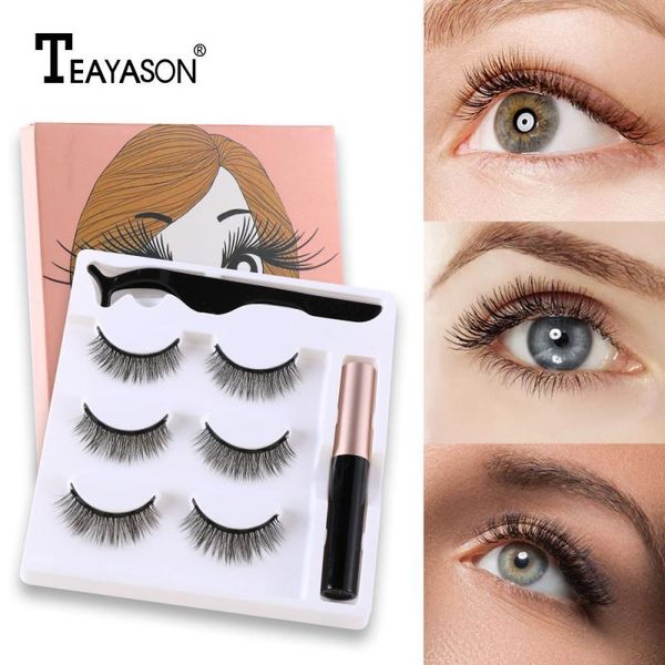 

false eyelashes magnetic 3d handmade mink set waterproof long lasing eyeliner tweeze curly mascara women eyes makeup cosmetic
