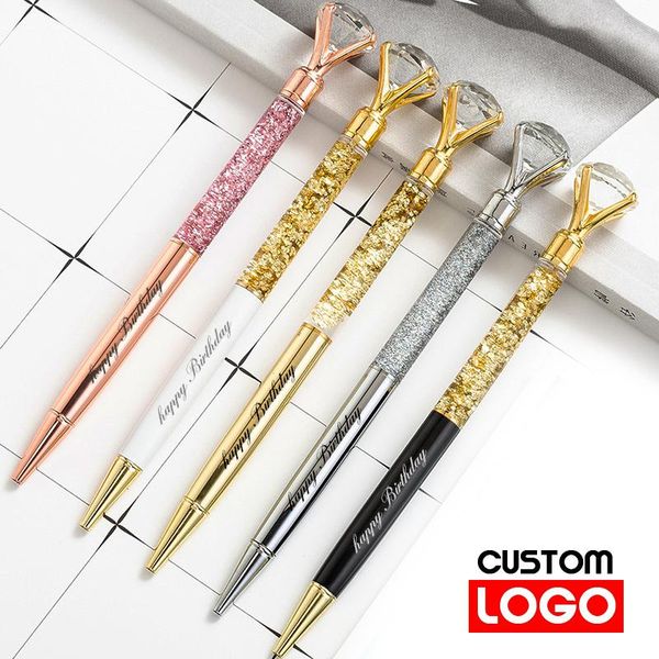 

ballpoint pens creative gold powder diamond pen oiled metal advertising gift custom logo school office stationery wholesale, Blue;orange
