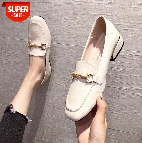 

deep mouth single shoes women thick heel korean fashion british style small leather loafers 957-7 #uq6v, Black