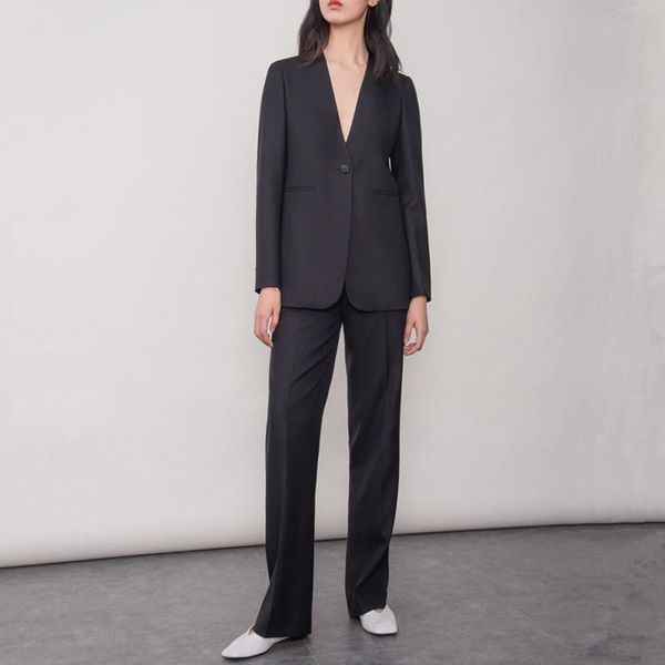 

women's two piece pants fashion women blazer suits long sleeve single button v-neck suit office ladies two-piece sets, White