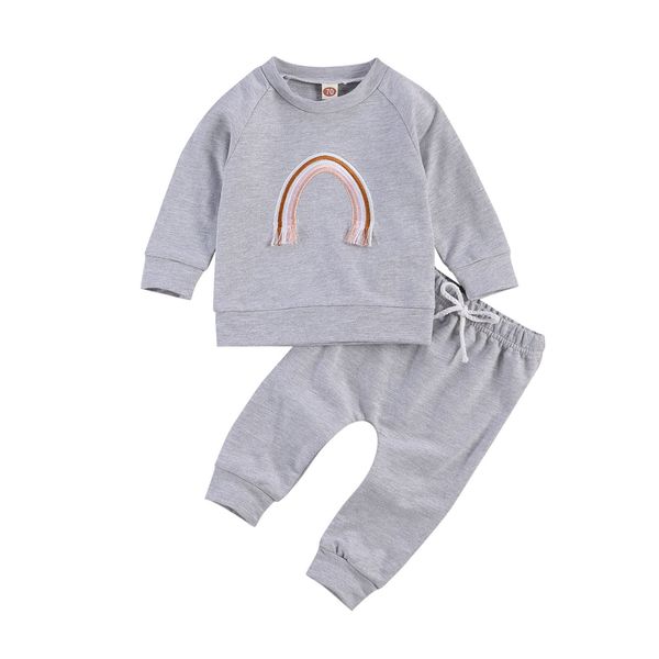 

0-2y autumn spring toddler infant baby boy girls clothes long sleeve rainbow pants outfits children costumes 210515, White
