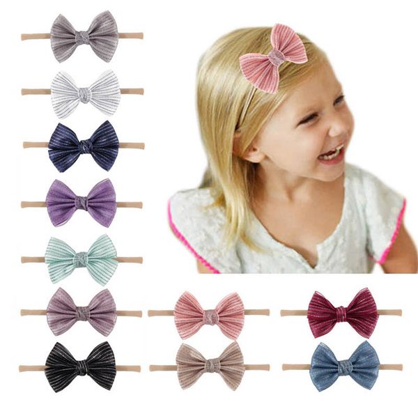 

girls hair accessories bows baby headbands newborn infant nylon head bands elastic decorated b8878, Slivery;white