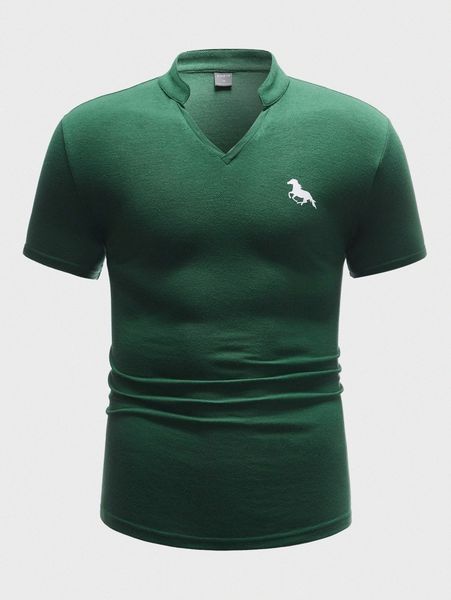 

men horse print notched polo shirt 34lq#, White;black