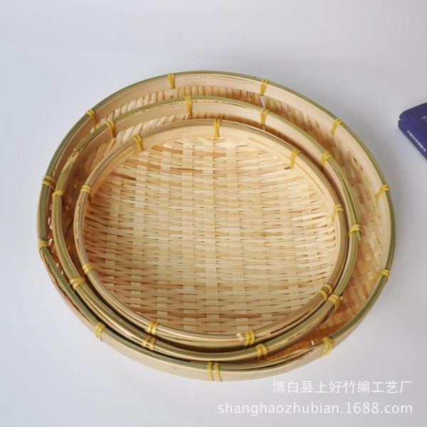 

dishes & plates handmade round bamboo weaving sieve fruit seed tea basket storage organizer tray groceries baskets containers #5