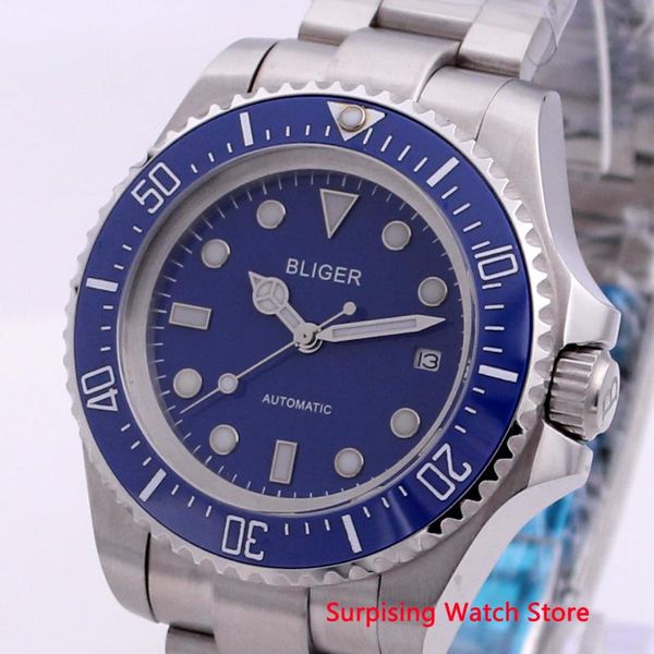 

wristwatches bliger 43mm automatic mechanical mens watch business ceramic bezel auto date sapphire glass luminous wristwatch me, Slivery;brown