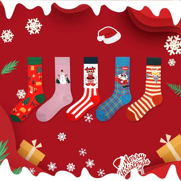 

men's socks autumn and winter design christmas snowman elderly middle tube female trend, Black