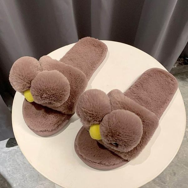 

adisputent fur slippers women real slides home furry flat sandals female cute fluffy house shoes woman 2021, Black