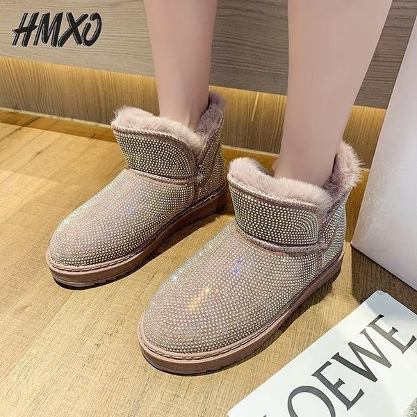 

boots rhinestone snow women winter rhinestones plus velvet thick short tube bottom sequins warm bread cotton shoes, Black