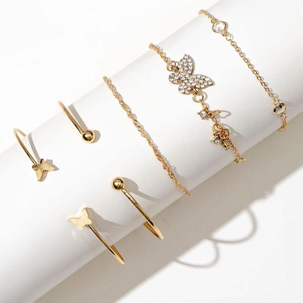 

bangle bohemian rhinestone butterfly punk bracelets elegant cuff for women gold color chain bracelet sets vintage boho jewelry, Black