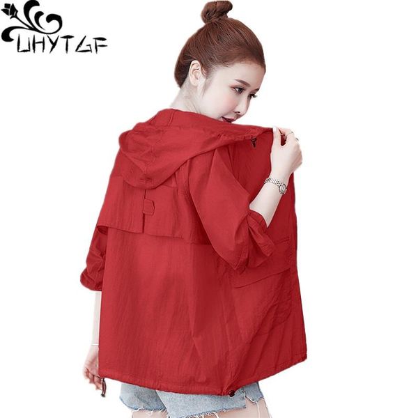 

women's jackets uhytgf 2021 outdoor summer sun protection clothing jacket women hooded breathable loose plus size coat female thin 211, Black;brown