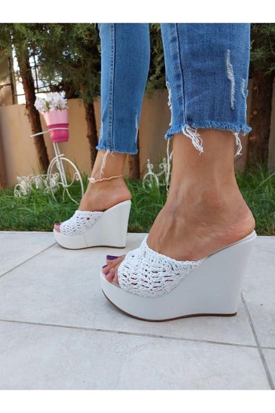 

slippers women poopy white skin wedges, Black