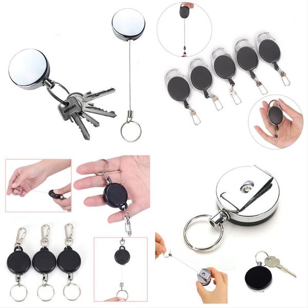 

keychains key chain outdoor safety buckle high resilience stretching rope anti-lost burglar retractable ring keychain anti lost, Silver