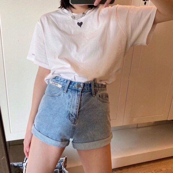 

brand shorts 2021ss summer high waist pants cowboy shorts female kimhekim curled wide leg light blue letter ins fash, White;black