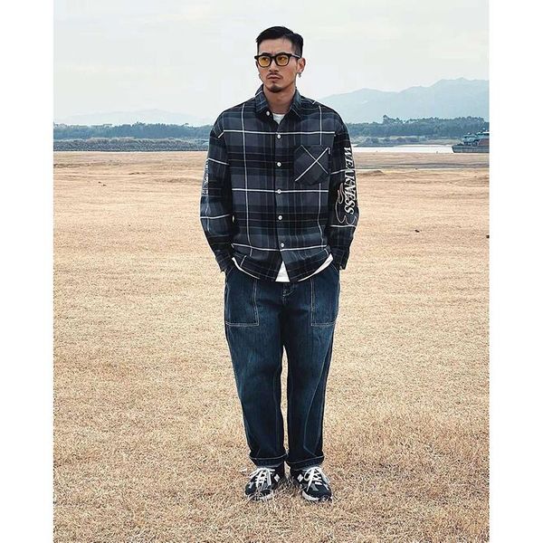 

casual men shirt 2021 fall and winter style fast fashion plaid long sleeve printing men's shirts, White;black