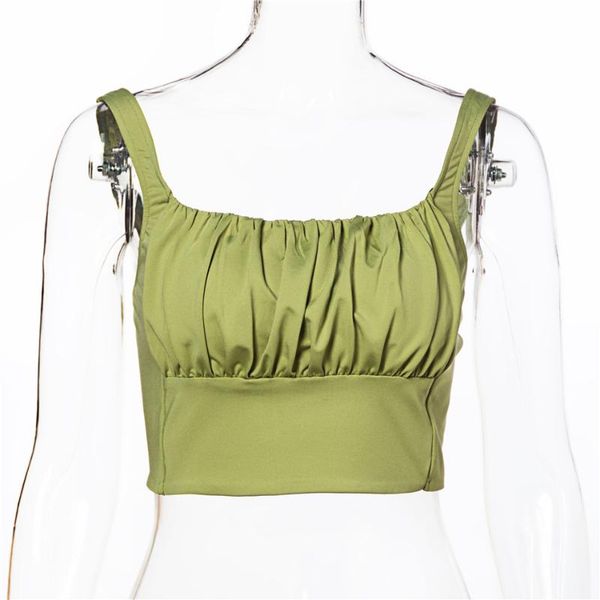 

women's tanks & camis fashion pleated green sleeveless camisole women, White
