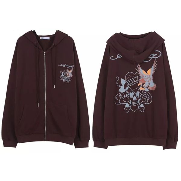 

y2k sweatshirt winter jacket clothes brown zip sweatshirt oversized hoodie women's xl retro pocket long sleeve pullover goth 210817, Black
